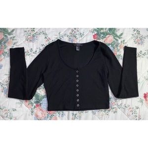 Black Button Down Crop Top